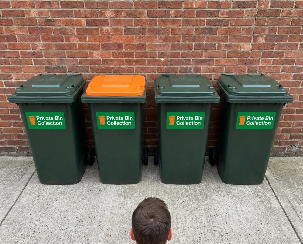 Neatly arranged bins after private collection in Bognor Regis